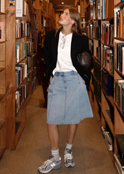 Lorna Jane Relay Denim Pleat Skirt - Light Blue Washed Denim