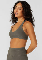 Lorna Jane Perform Washed Rib Sports Bra - Washed Khaki Haze