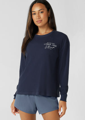 Lorna Jane Everyday Ease Waffle Long Sleeve T-Shirt - Platinum Navy