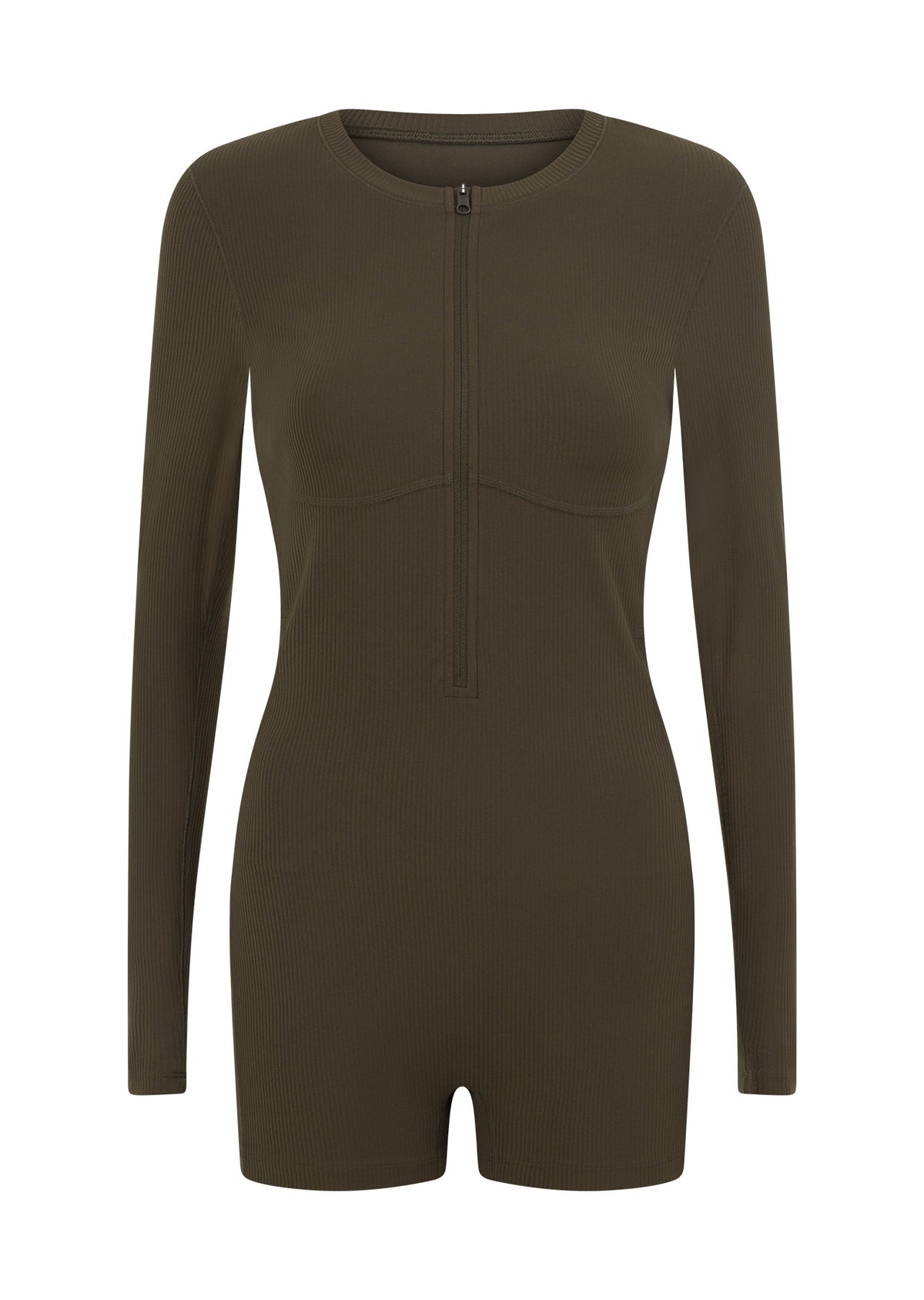 Lorna Jane Definition Luxe Rib Bodysuit - Dark Khaki Haze