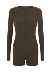 Lorna Jane Definition Luxe Rib Bodysuit - Dark Khaki Haze