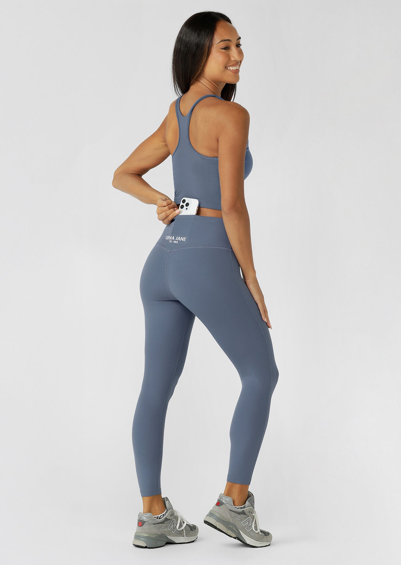 Lorna Jane Training Day Rib Ankle Biter Leggings - Powder Grey