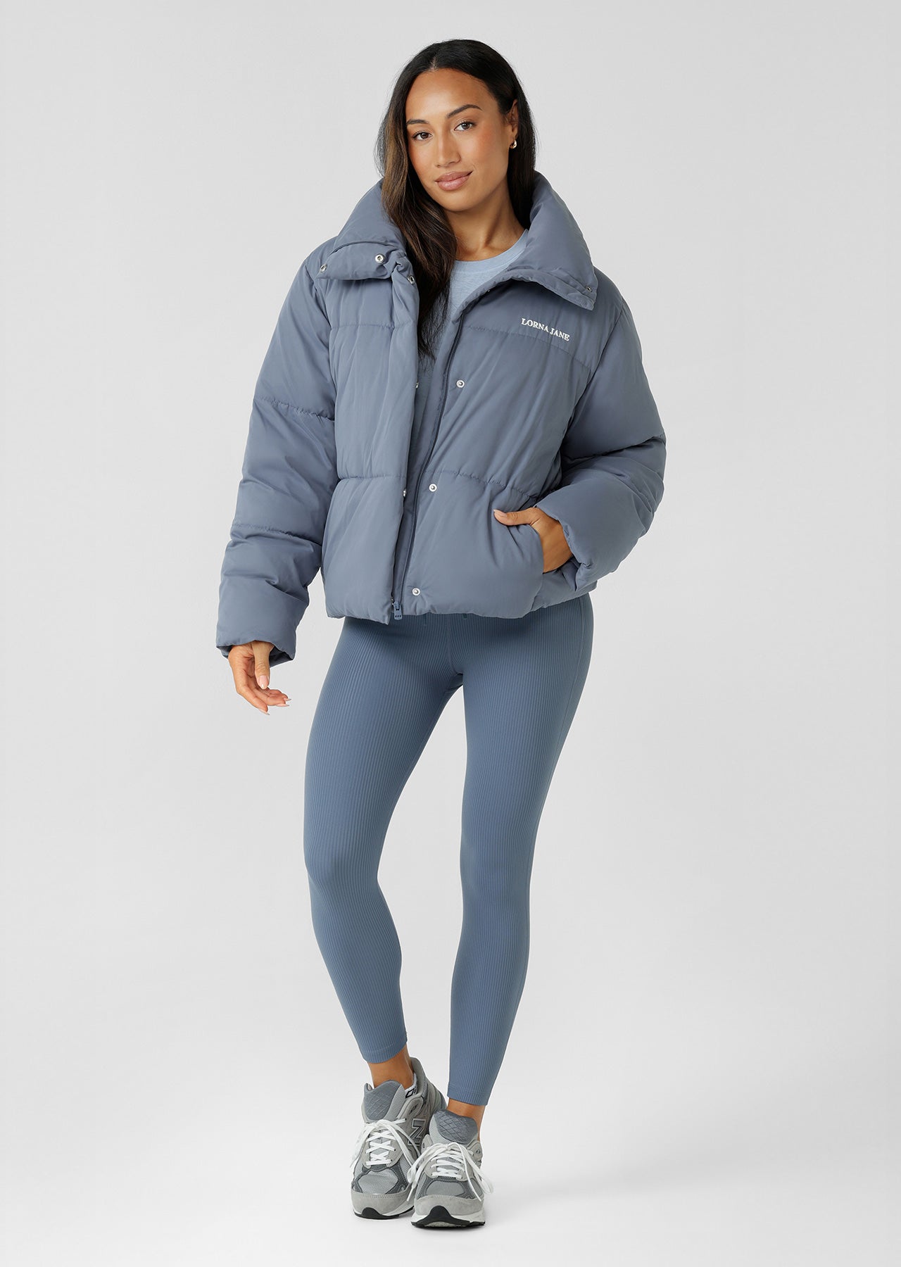 Lorna Jane Training Day Rib Ankle Biter Leggings - Powder Grey