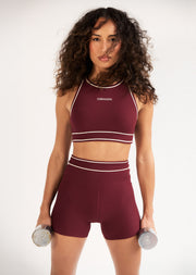 Lorna Jane All Star Luxe Rib 12cm Bike Shorts - Plum Red