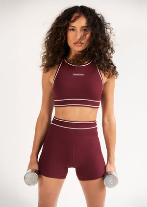 Lorna Jane All Star Luxe Rib 12cm Bike Shorts - Plum Red