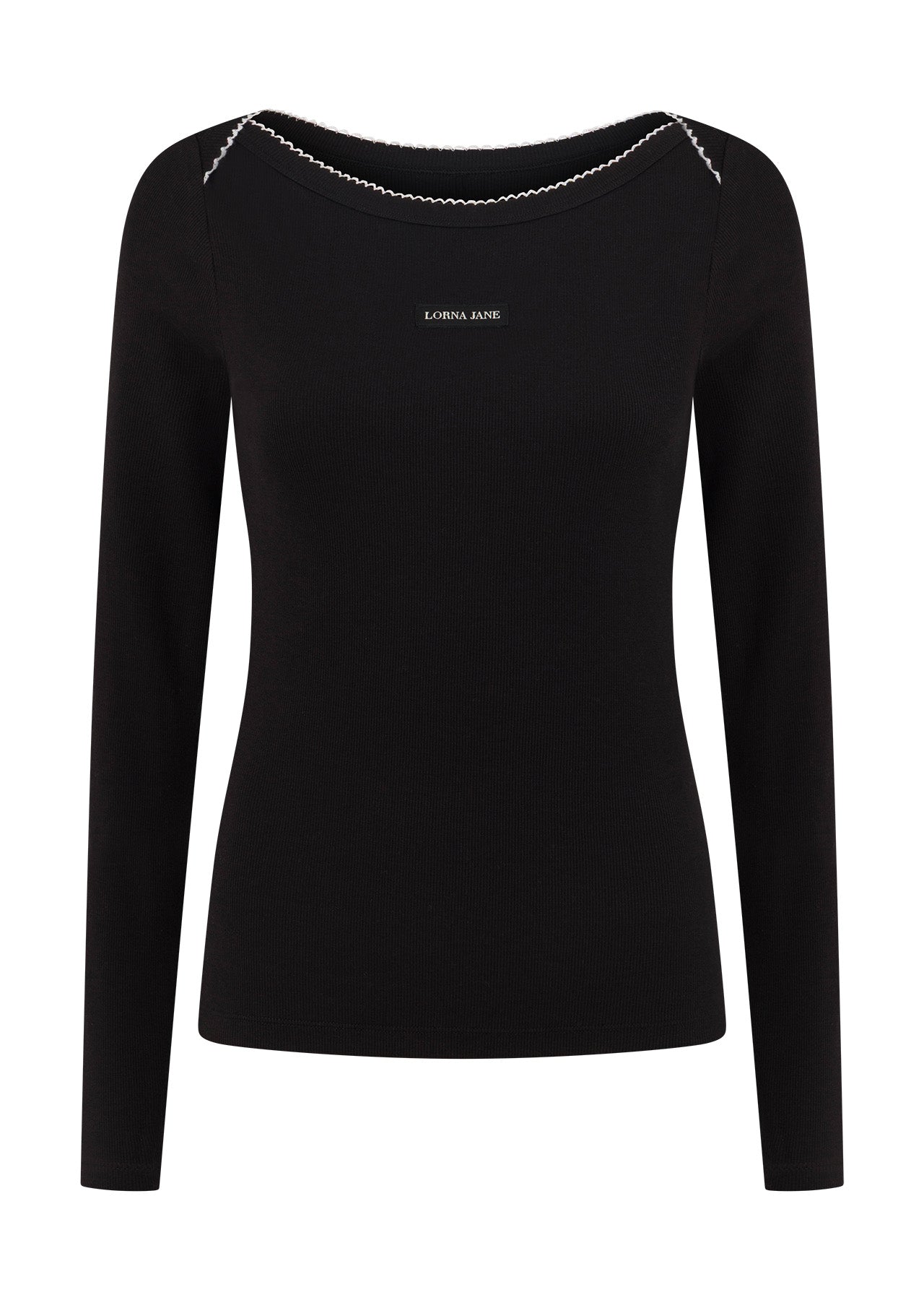 Lorna Jane Sonnet Lace Reversible Long Sleeve Rib Top - Black