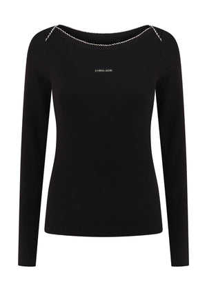 Lorna Jane Sonnet Lace Reversible Long Sleeve Rib Top - Black