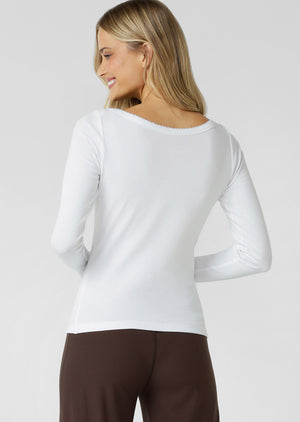 Lorna Jane Sonnet Lace Reversible Long Sleeve Rib Top - White