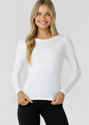 Lorna Jane Sonnet Lace Reversible Long Sleeve Rib Top - White