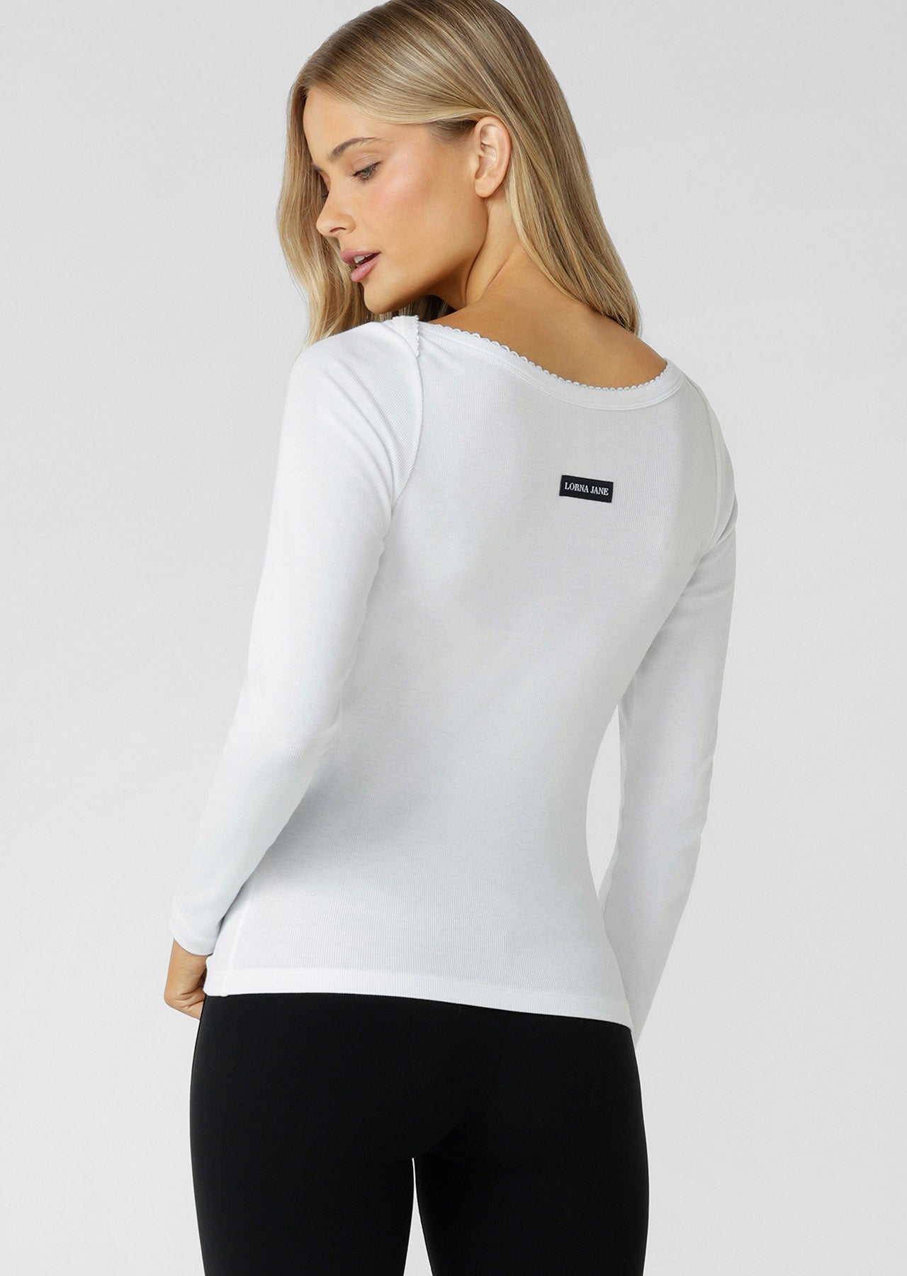 Lorna Jane Sonnet Lace Reversible Long Sleeve Rib Top - White