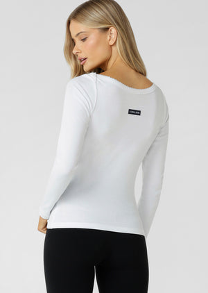 Lorna Jane Sonnet Lace Reversible Long Sleeve Rib Top - White