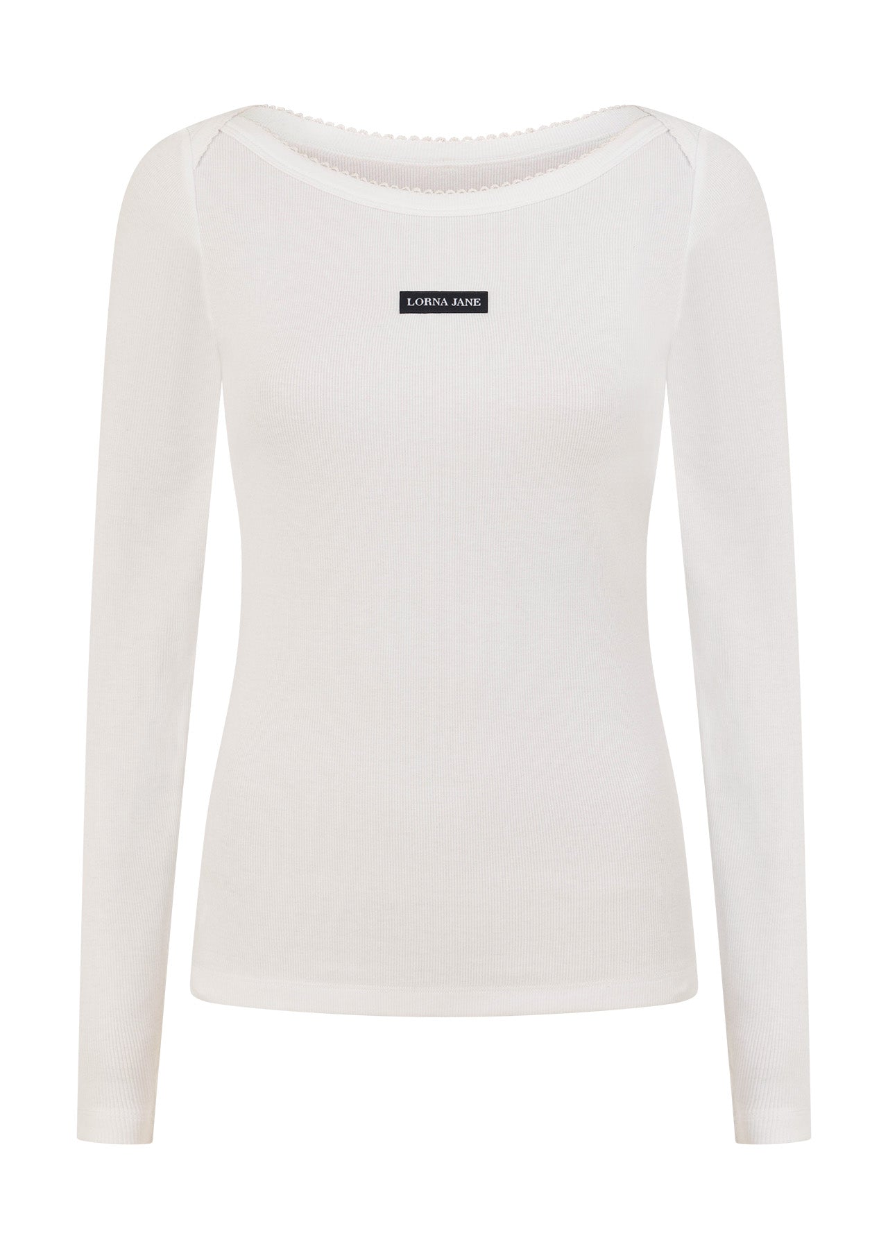 Lorna Jane Sonnet Lace Reversible Long Sleeve Rib Top - White