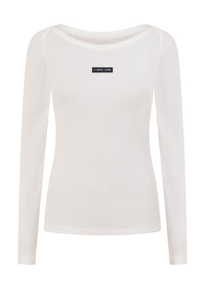 Lorna Jane Sonnet Lace Reversible Long Sleeve Rib Top - White