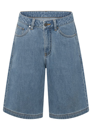 Lorna Jane Off Duty Vintage Wash Denim Shorts - Washed Blue Denim