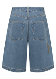 Lorna Jane Off Duty Vintage Wash Denim Shorts - Washed Blue Denim