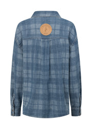 Lorna Jane Off Duty Burnout Check Denim Shirt - Washed Denim Check