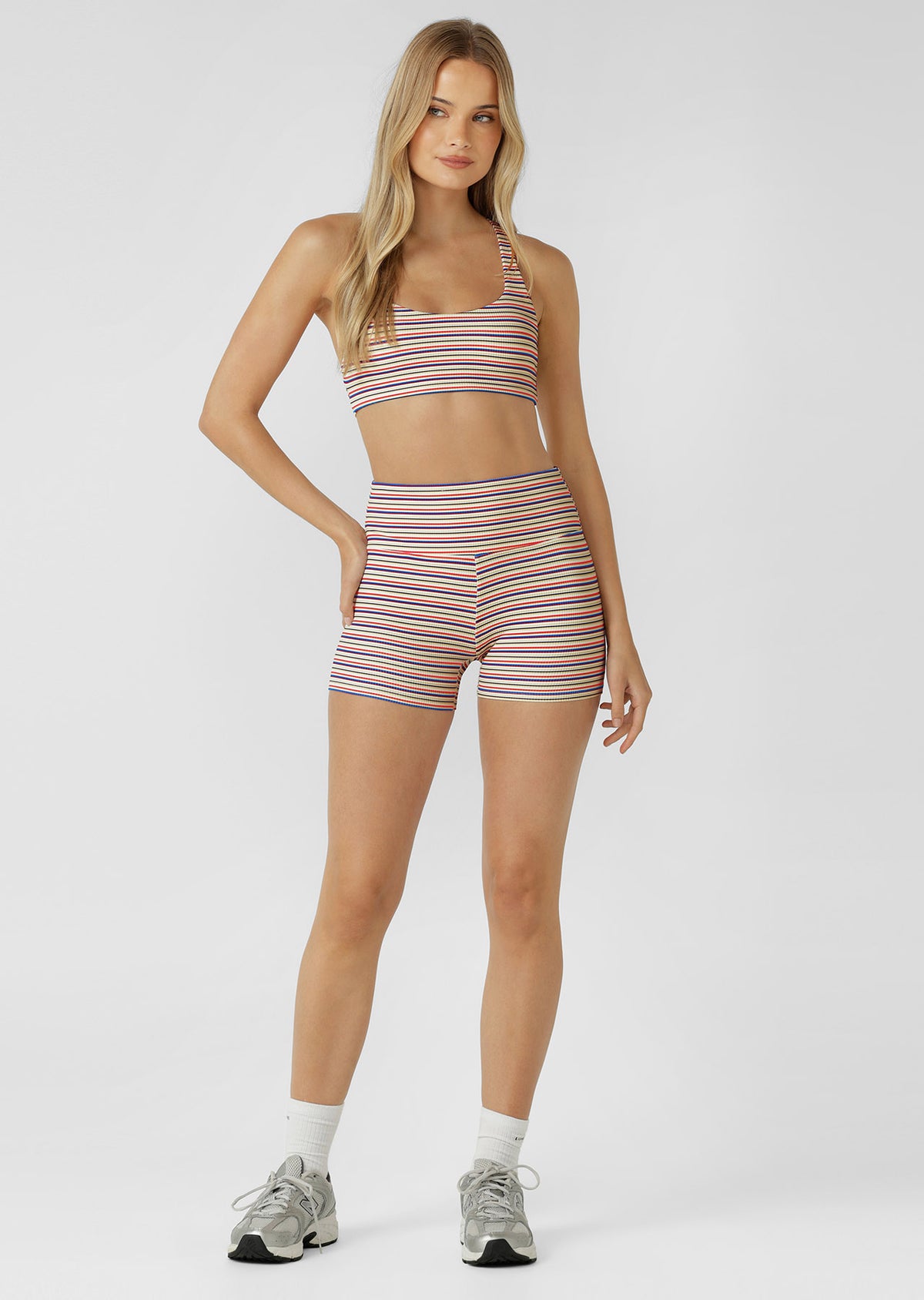 Lorna Jane Retro Stripe Rib Sports Bra - Santorini Stripe