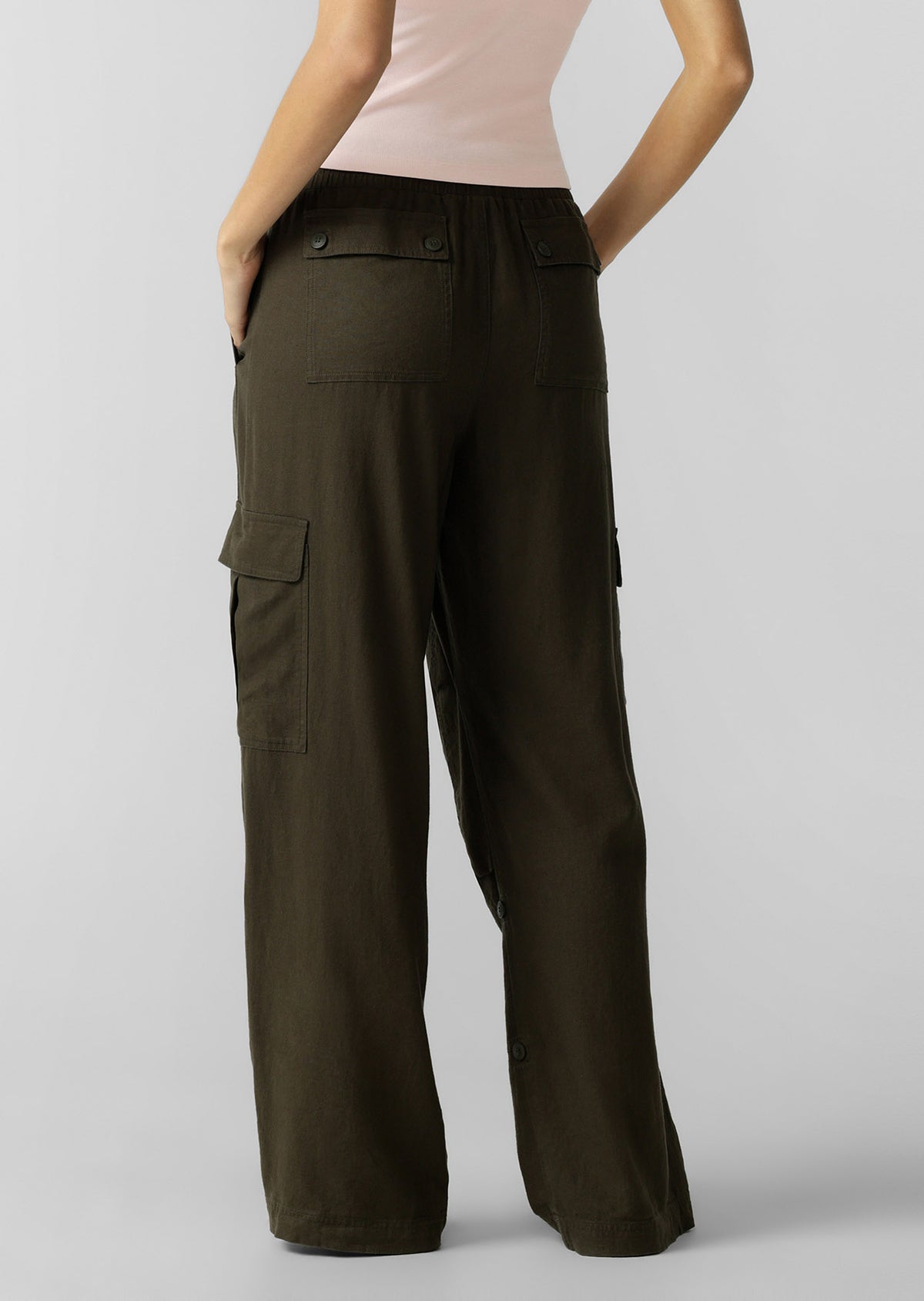 Lorna Jane Linen Flashdance Wide Leg Cargo Pants - Dark Khaki Haze