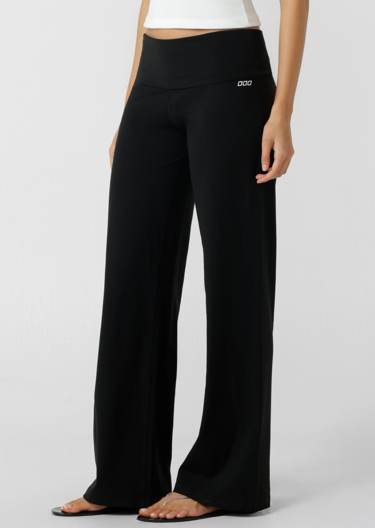 Lorna Jane Liberty Fold Over Waist Wide Leg Active Pants - Black
