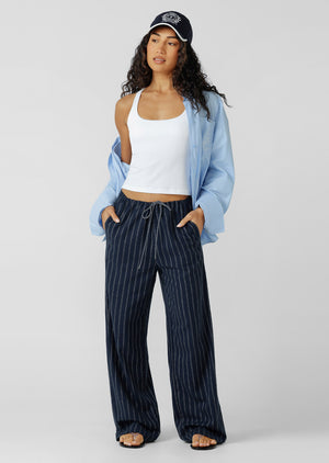 Lorna Jane Effortless Coastline Pants - Platinum Navy Pinstripe