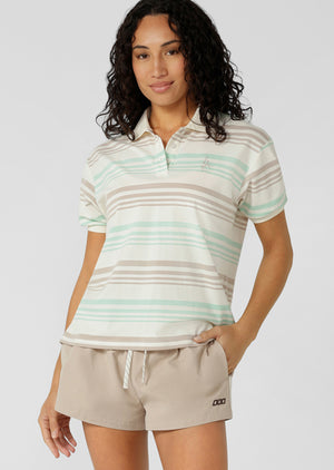 Lorna Jane Match Point Polo - Mint Cream Stripe