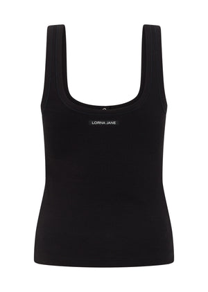 Lorna Jane Retro Snap Button Rib Tank - Black