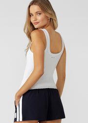 Lorna Jane Retro Snap Button Rib Tank - White