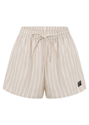 Lorna Jane Preset Stripe Linen Shorts - Latte Stripe