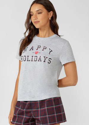 Lorna Jane Happy Holidays T-Shirt - Grey Marl