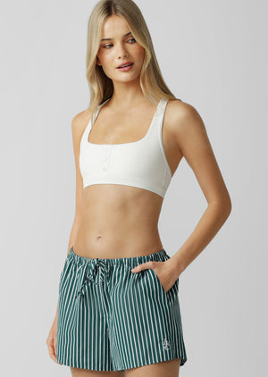 Lorna Jane Button Down Rib Sports Bra - Porcelain
