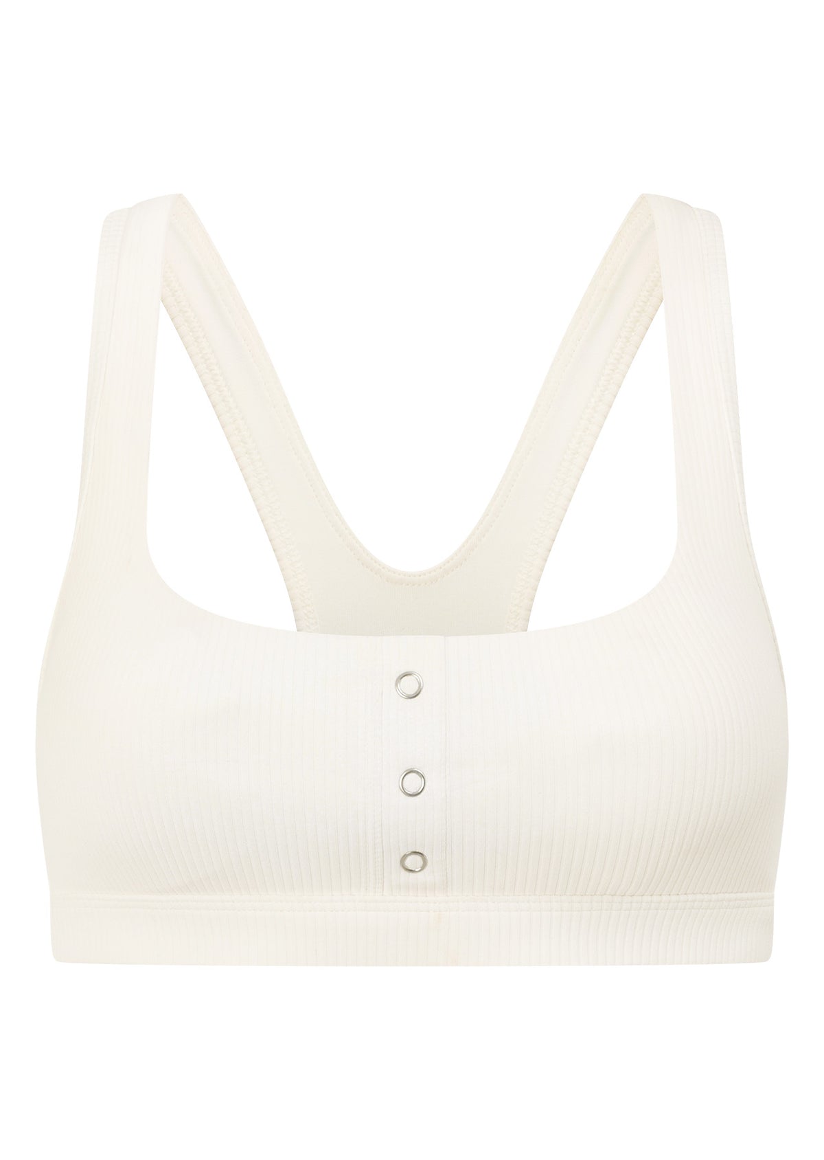 Lorna Jane Button Down Rib Sports Bra - Porcelain