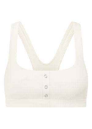 Lorna Jane Button Down Rib Sports Bra - Porcelain