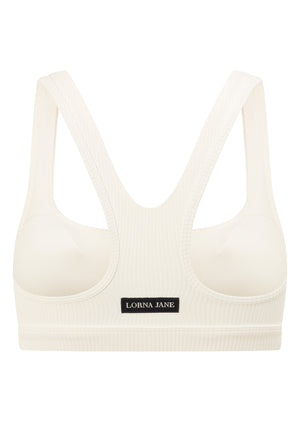 Lorna Jane Button Down Rib Sports Bra - Porcelain