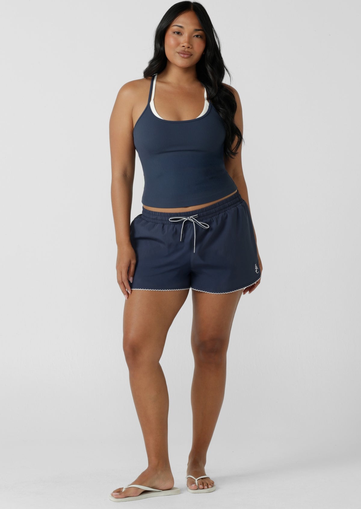 Lorna Jane Layered Look Rib Bra Tank Combo - Platinum Navy