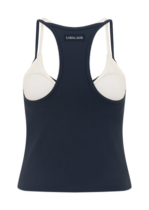 Lorna Jane Layered Look Rib Bra Tank Combo - Platinum Navy