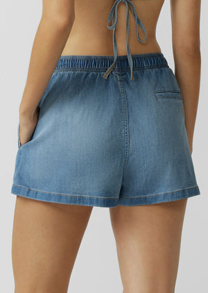 Lorna Jane LJC Lightweight Washed Denim Shorts - Washed Light Blue