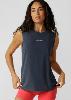Lorna Jane Fade Away Washed Muscle Tank - Washed Platinum Navy