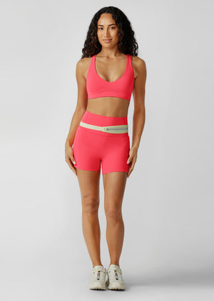 Lorna Jane Hi-Fold No Ride 2 Phone Pocket 10cm Bike Shorts - Neon Watermelon