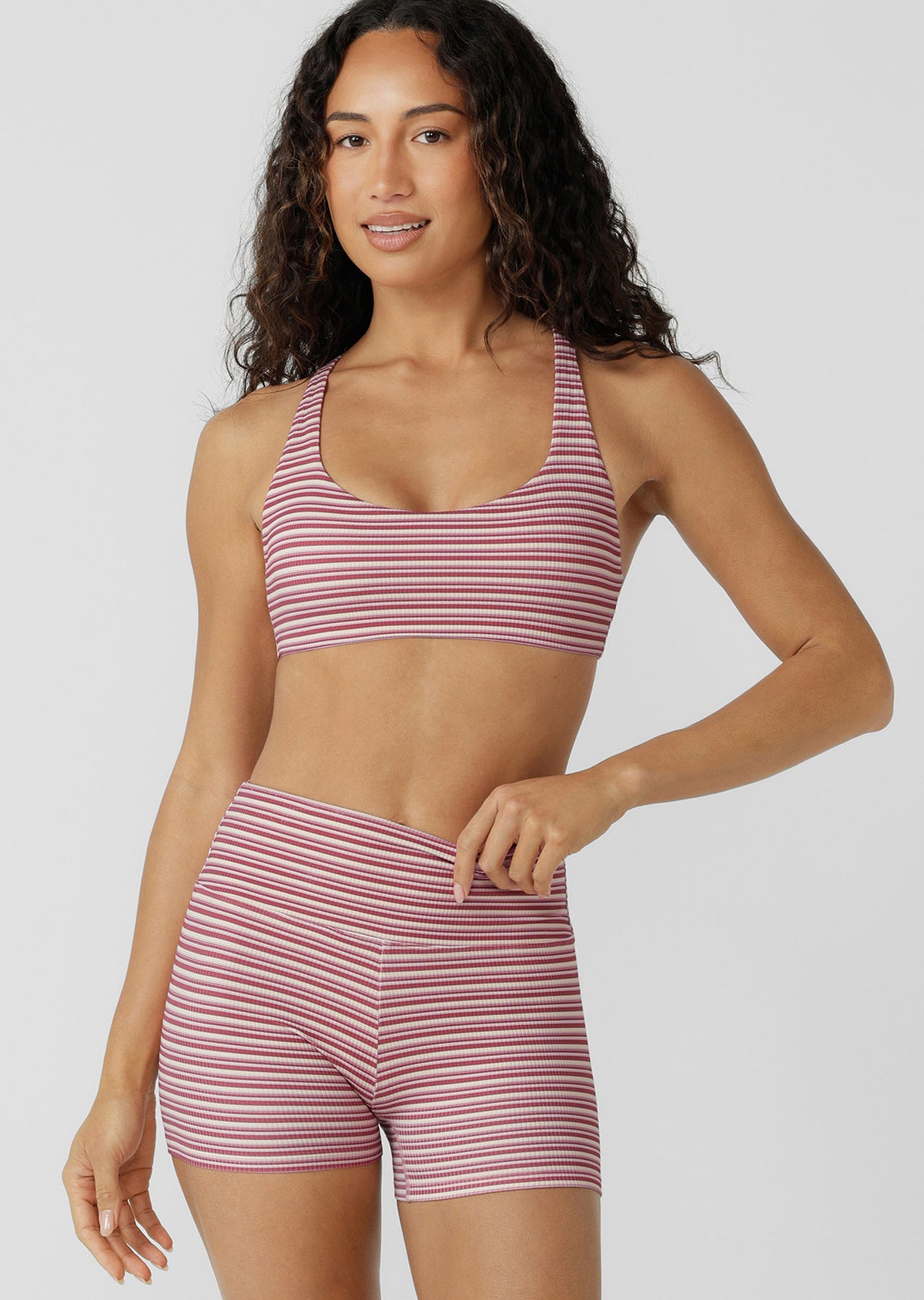 Lorna Jane Candy Stripe Rib Sports Bra - Candy Stripe