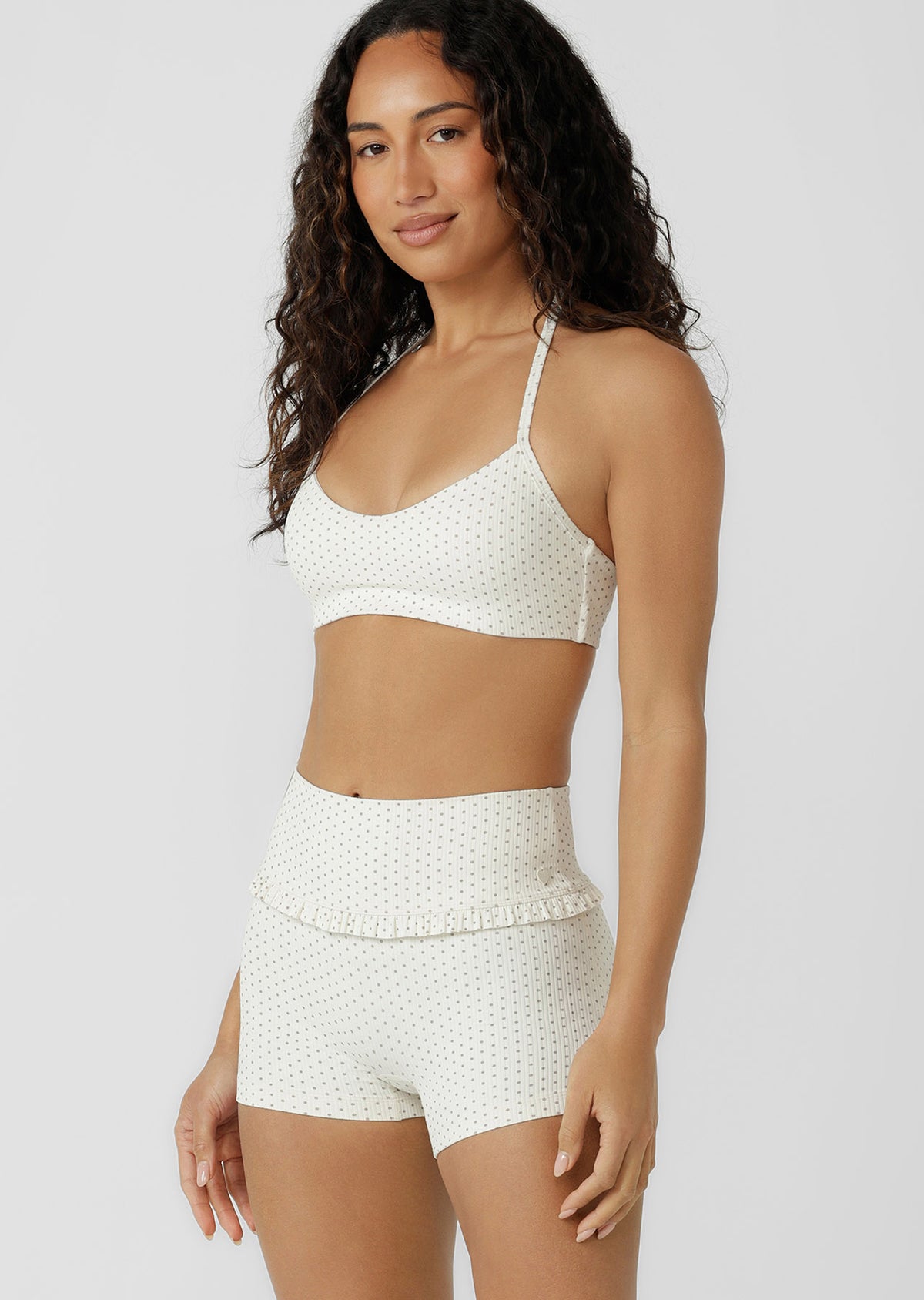Lorna Jane The Halter Neck Rib Sports Bra - Polka Dot Spot Print