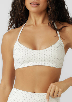 Lorna Jane The Halter Neck Rib Sports Bra - Polka Dot Spot Print