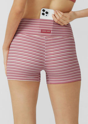 Lorna Jane Candy Stripe Rib 9cm Bike Shorts - Candy Stripe