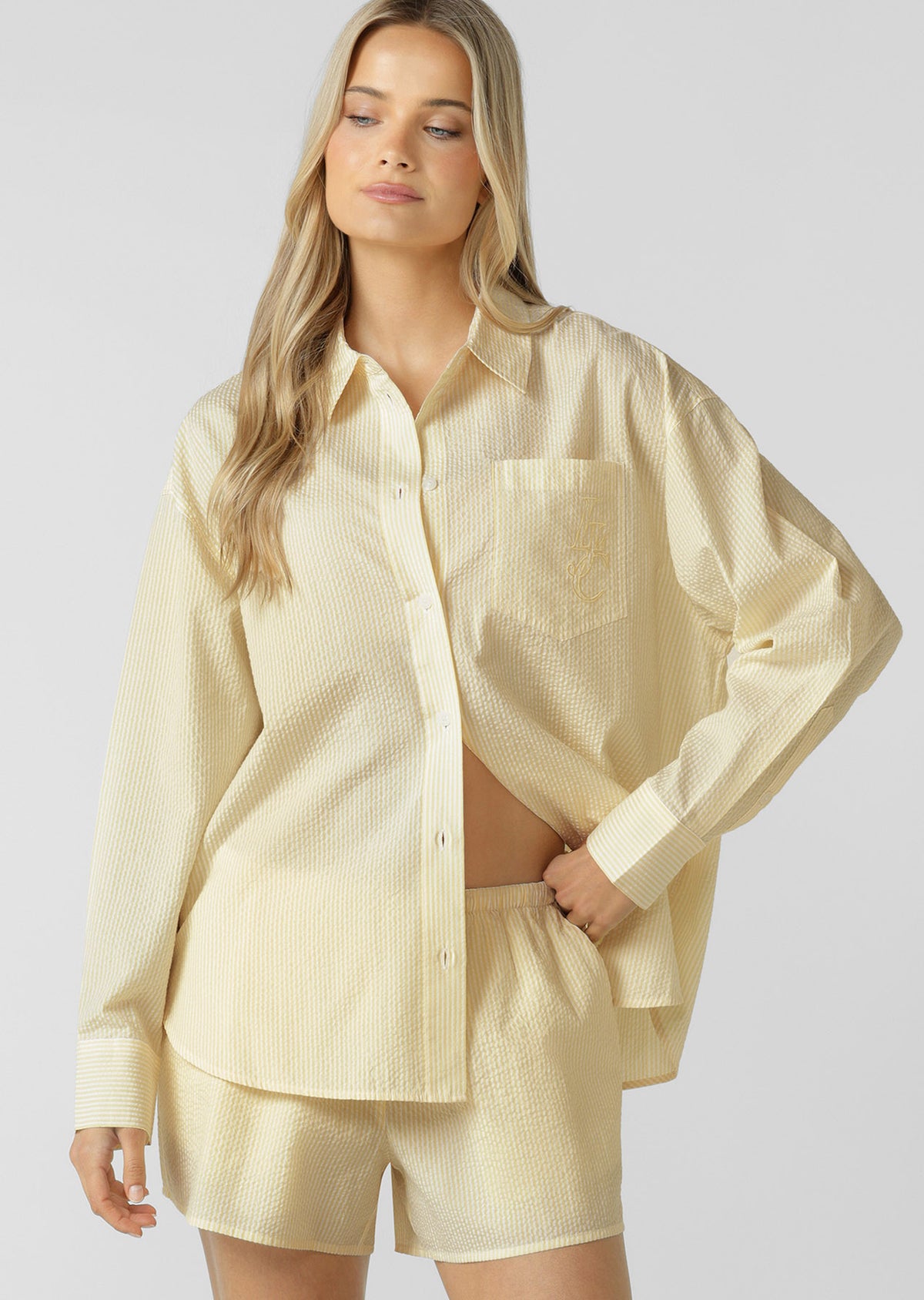 Lorna Jane LJC Recline Long Sleeve Shirt - Butter Yellow Stripe