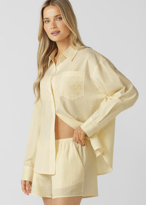 Lorna Jane LJC Recline Long Sleeve Shirt - Butter Yellow Stripe
