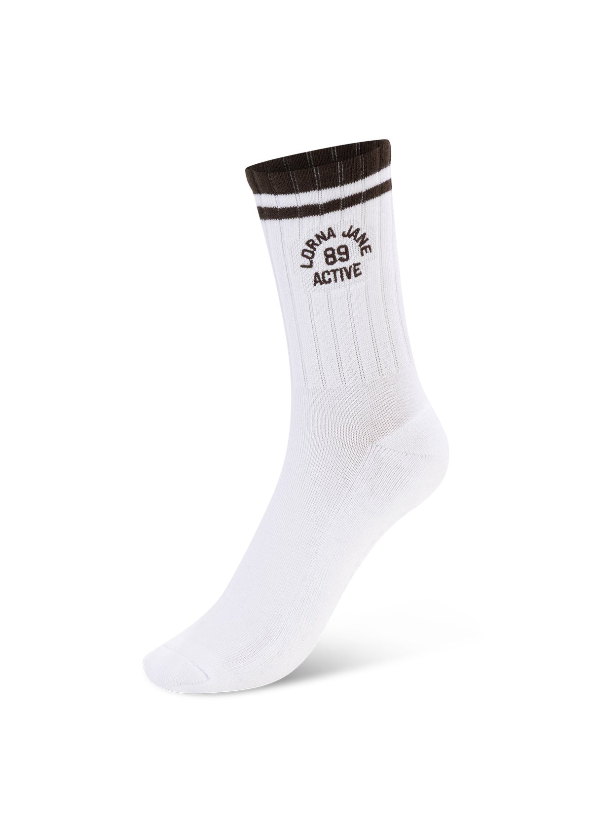 Lorna Jane Throwback Pilates Grip Crew Socks - White & Dark Khaki Haze