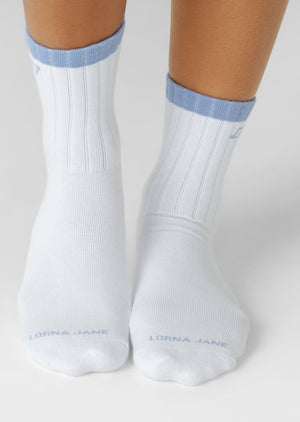 Lorna Jane Goal Line Sports Crew Socks - White & Beach House Blue