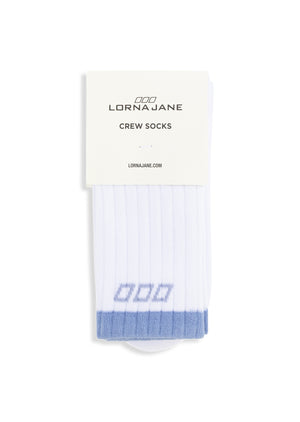 Lorna Jane Goal Line Sports Crew Socks - White & Beach House Blue