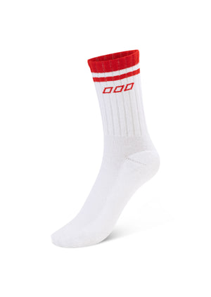 Lorna Jane Throwback Icon Crew Socks - White & Lucky Red