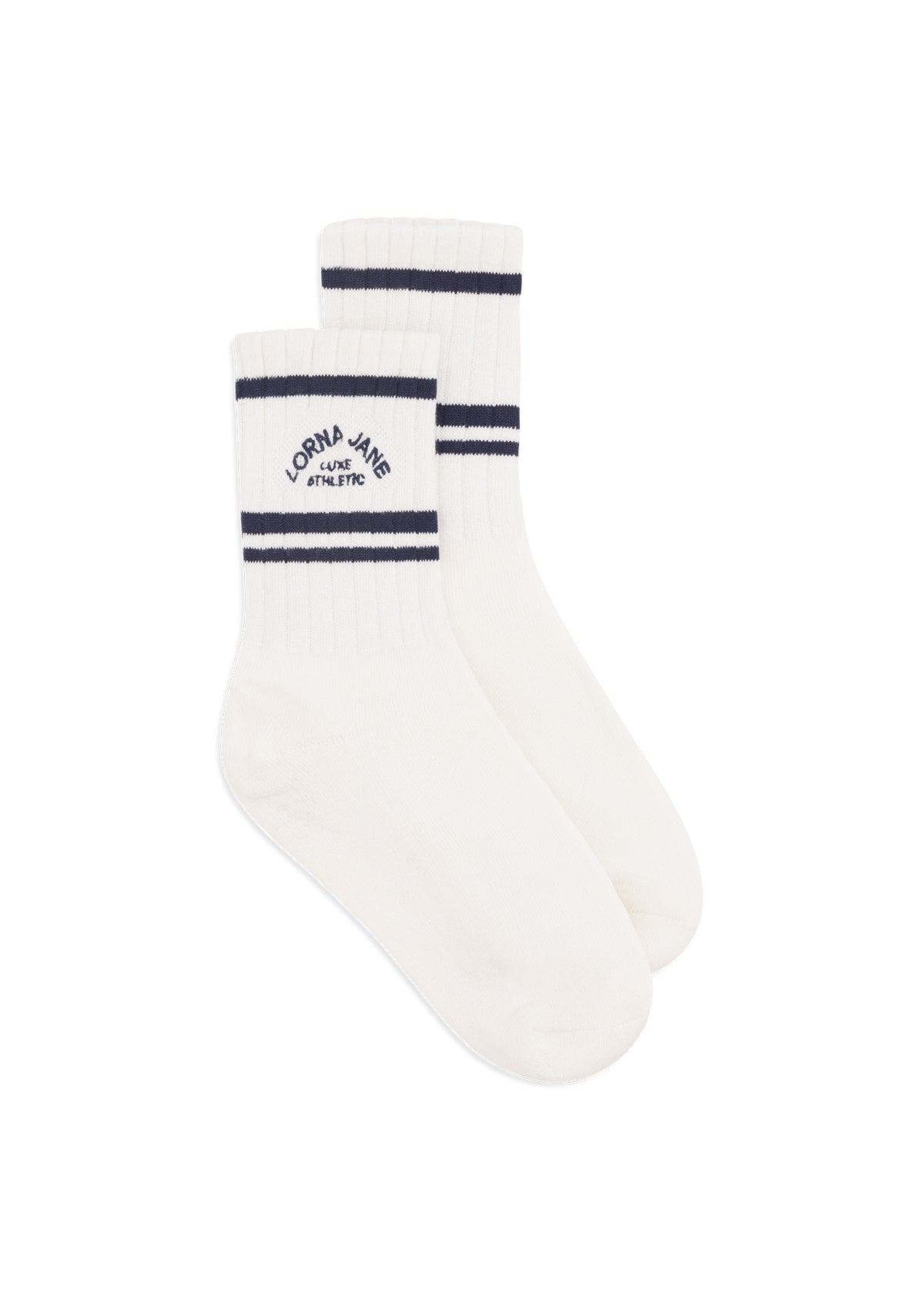 Lorna Jane Lotus Crew Socks - Porcelain & Platinum Navy