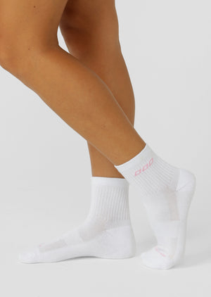 Lorna Jane LJ Quarter Crew Socks - White & Strawberry